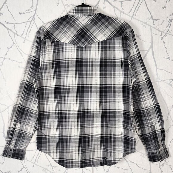 Lucky Brand Black White Plaid Checks Pearl Snap Western Shirt - Picture 3 of 5